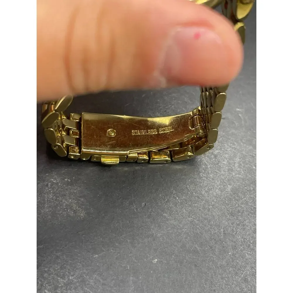 Michael Kors MK-3365 Womens Gold Tone Baguette Crystal Bezel Quartz Watch